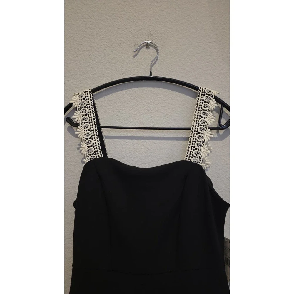 Adrianna Papell Black Ecru Knit Crochet Trim Tiered Midi Dress AD3D105940 Size 2